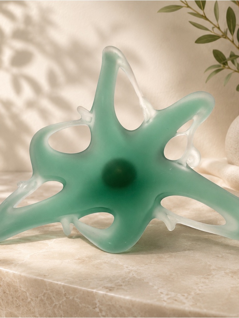 Vintage Mid Century Modern Seaform Green Satin Frosted Splash Bowl Amoeba 12"
